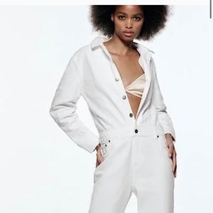 Zara The mico denim white coverall jumpsuit NWT